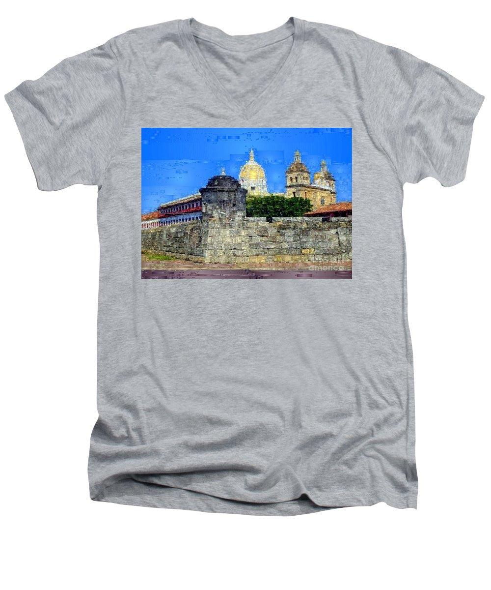 Men's V-Neck T-Shirt - La Popa Hill Convent And Saint Philip Castle, Cartagena De Indi
