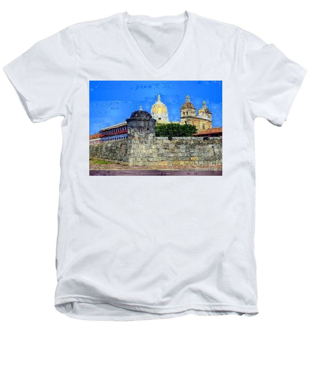 Men's V-Neck T-Shirt - La Popa Hill Convent And Saint Philip Castle, Cartagena De Indi