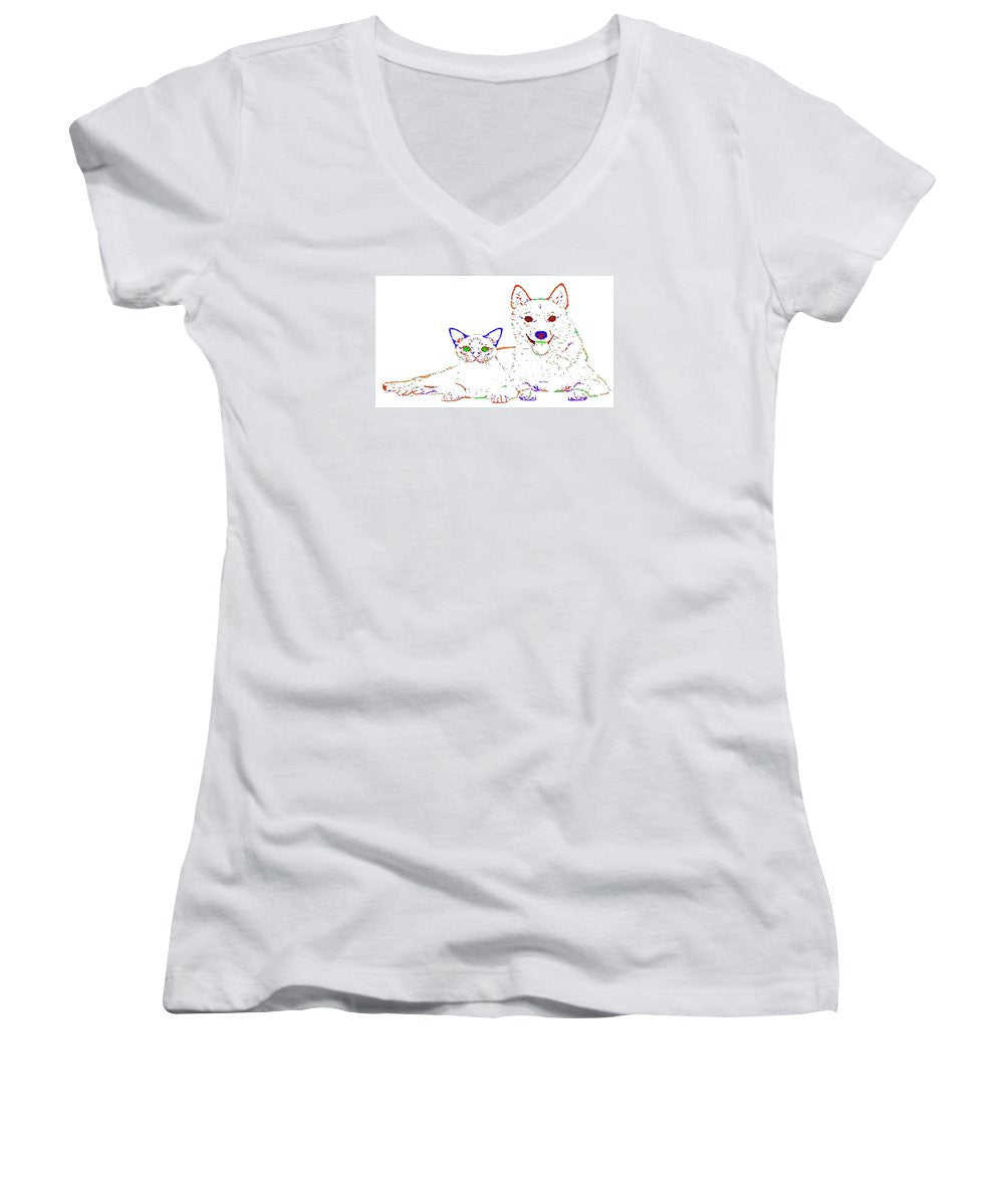 Women's V-Neck T-Shirt (Junior Cut) - Love Me. Pet Series