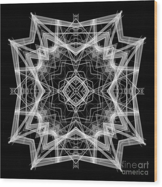 Mandala 3354b In Black And White - Wood Print