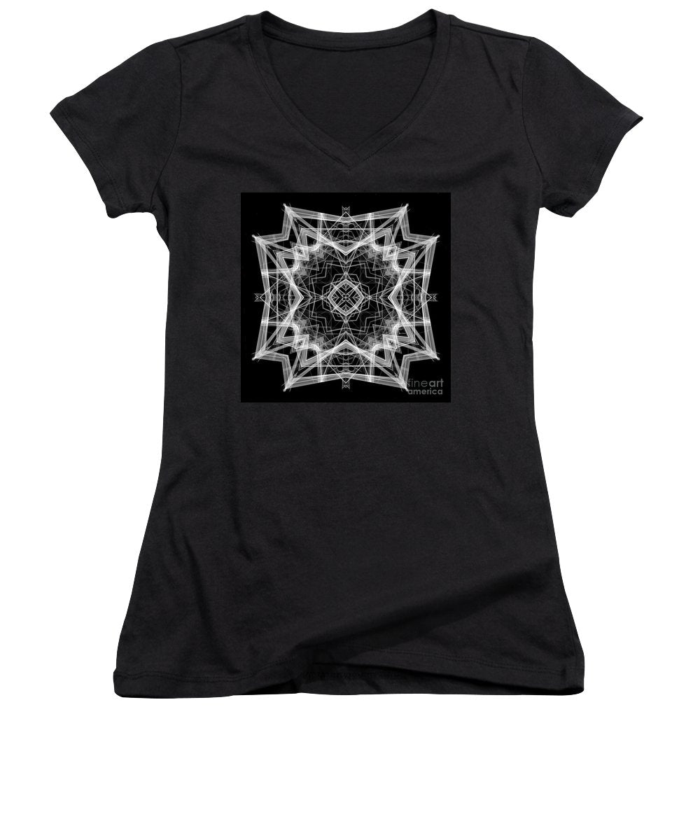 Mandala 3354b In Black And White - Women's V-Neck T-Shirt