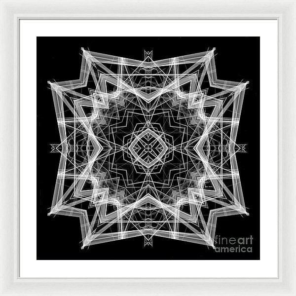 Mandala 3354b In Black And White - Framed Print