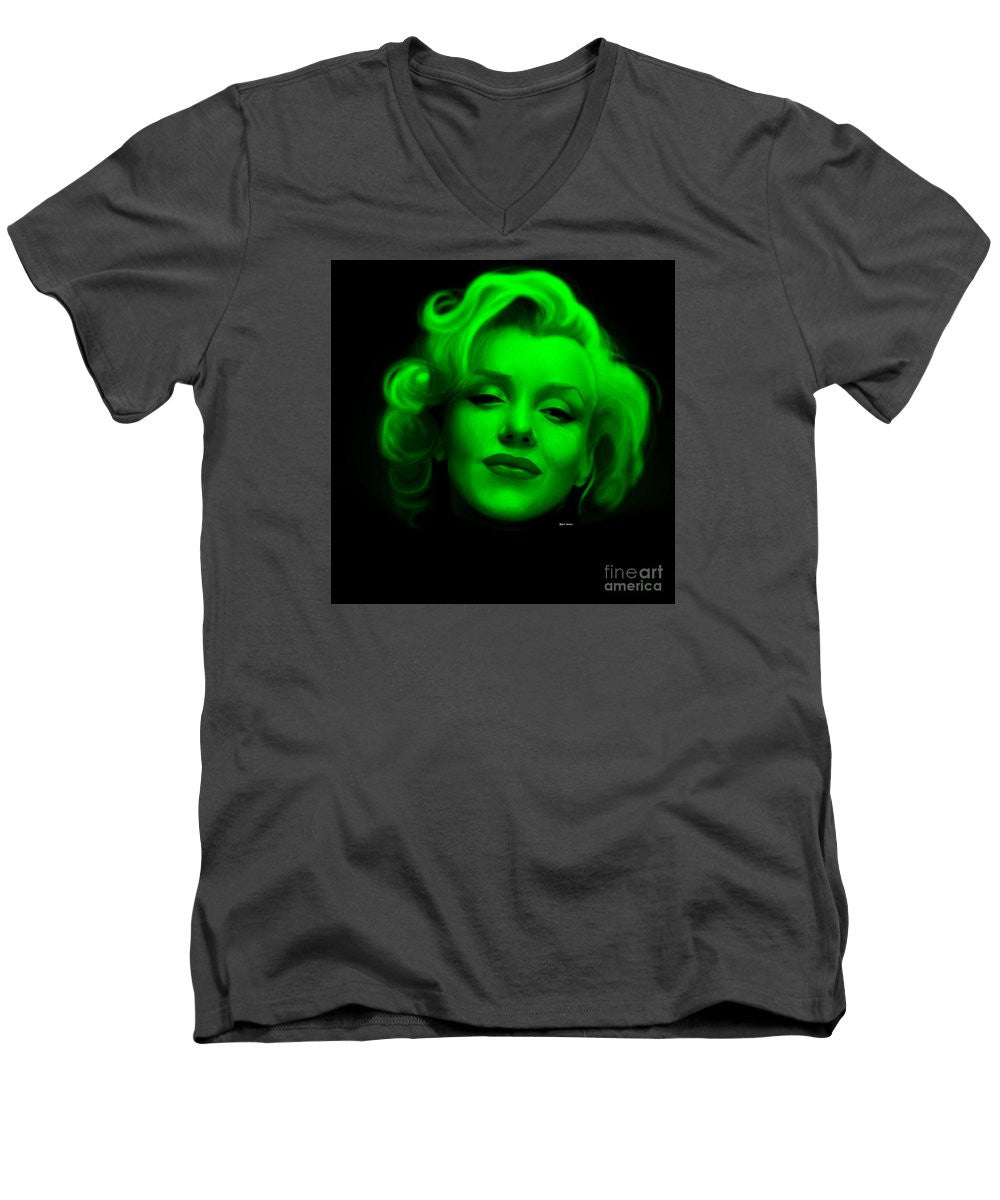 Men's V-Neck T-Shirt - Marilyn Monroe In Green. Pop Art