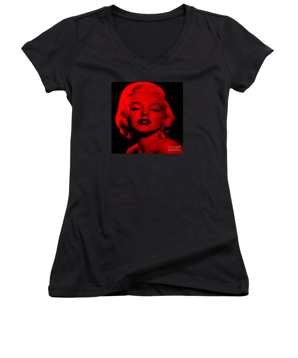 Women's V-Neck T-Shirt (Junior Cut) - Marilyn Monroe In Red. Pop Art