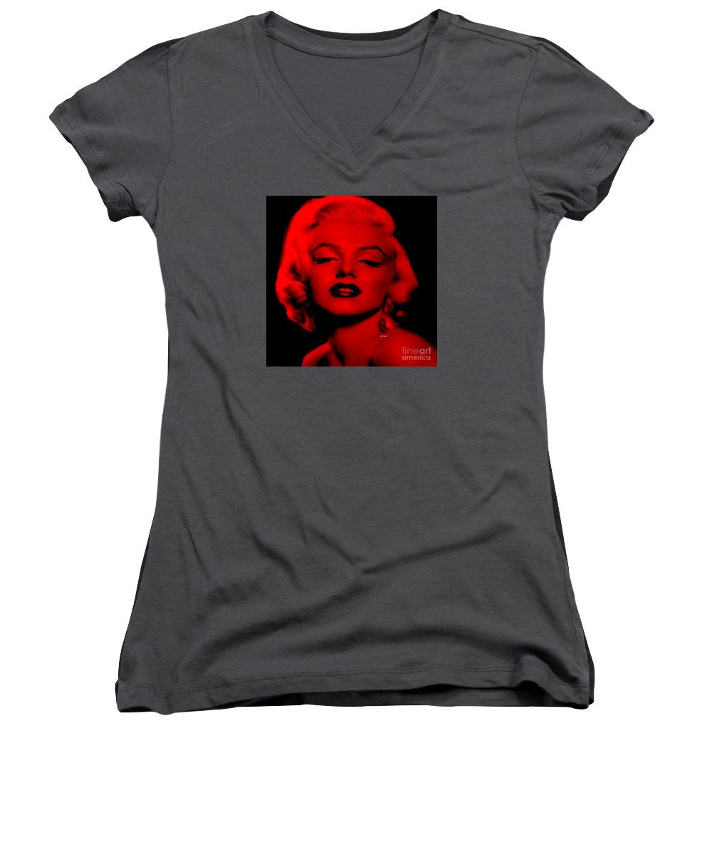 Women's V-Neck T-Shirt (Junior Cut) - Marilyn Monroe In Red. Pop Art