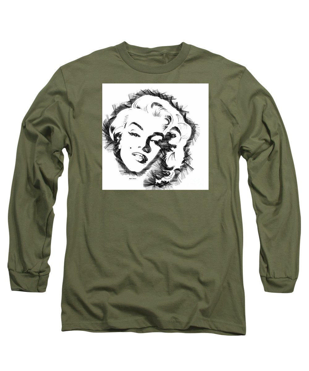 Long Sleeve T-Shirt - Marilyn Monroe Sketch In Black And White