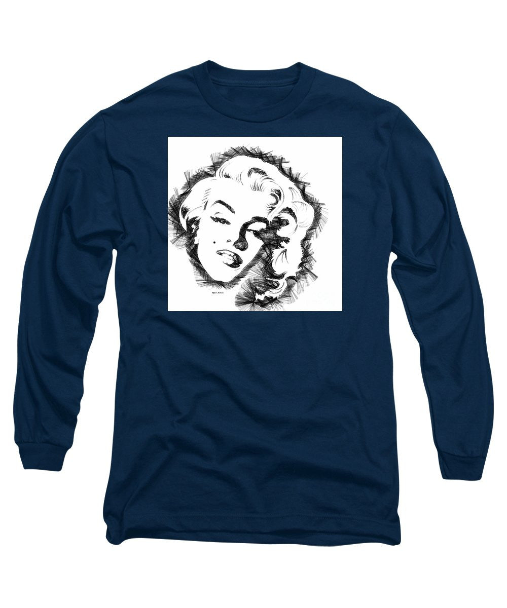 Long Sleeve T-Shirt - Marilyn Monroe Sketch In Black And White