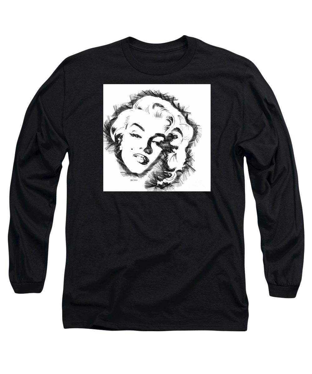 Long Sleeve T-Shirt - Marilyn Monroe Sketch In Black And White