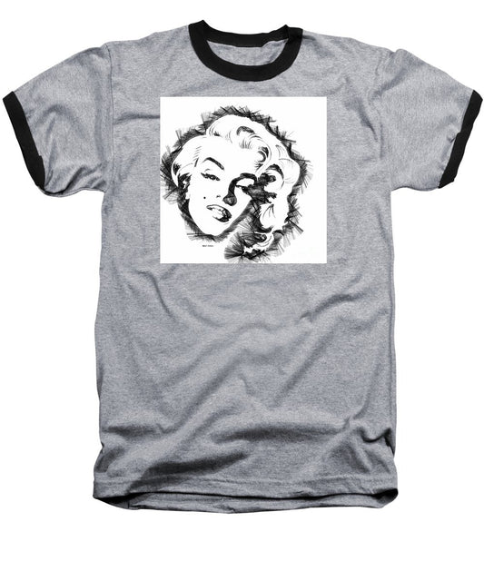 Baseball T-Shirt - Marilyn Monroe Sketch In Black And White