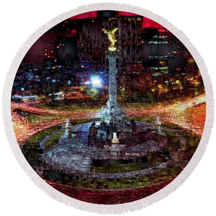 Round Beach Towel - Mexico City D.f At Night