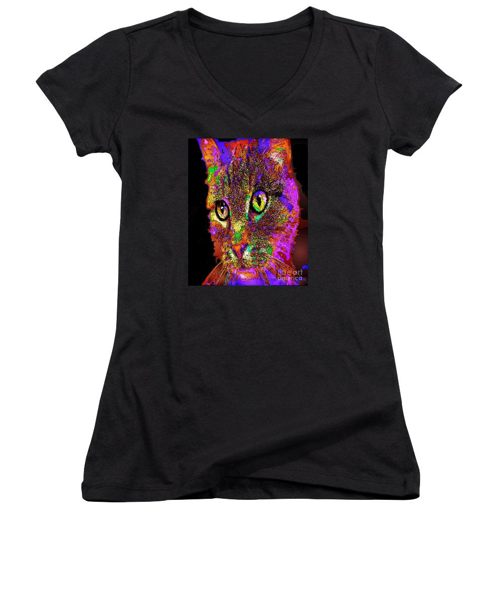Women's V-Neck T-Shirt (Junior Cut) - Muffin The Cat. Pet Series