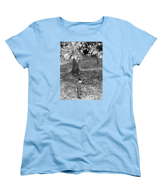 Women's T-Shirt (Standard Cut) - My First Walk In The Woods - Black And White