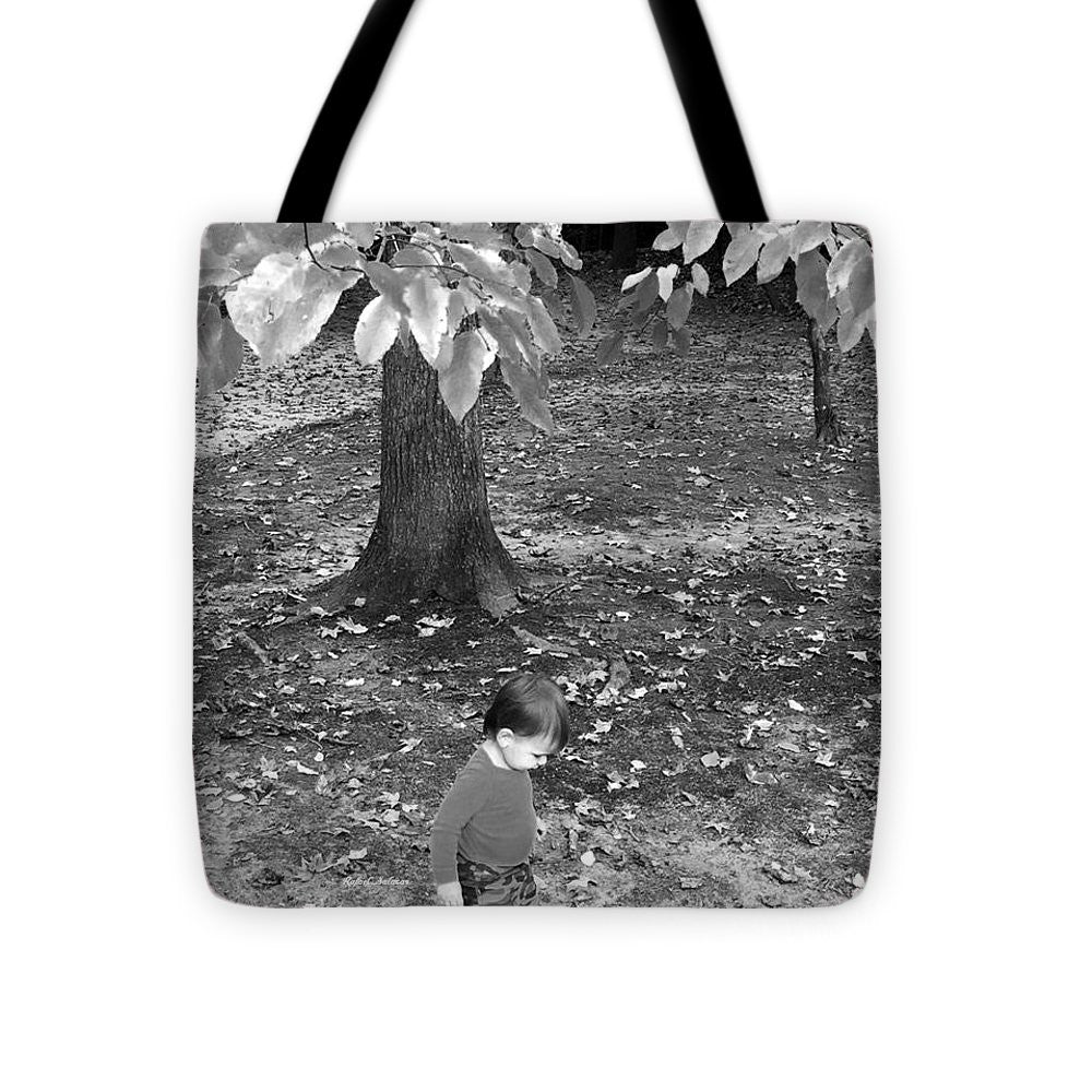 Tote Bag - My First Walk In The Woods - Black And White