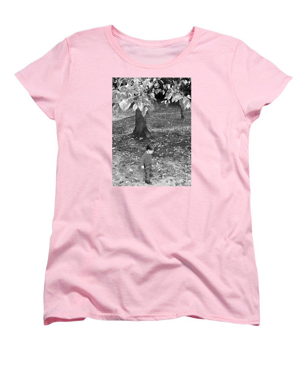 Women's T-Shirt (Standard Cut) - My First Walk In The Woods - Black And White