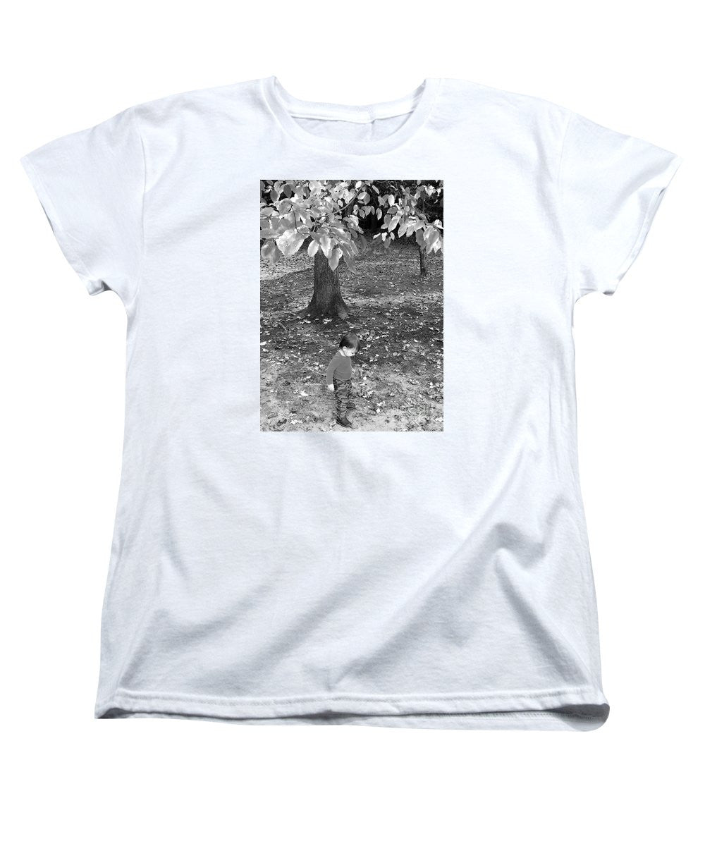 Women's T-Shirt (Standard Cut) - My First Walk In The Woods - Black And White