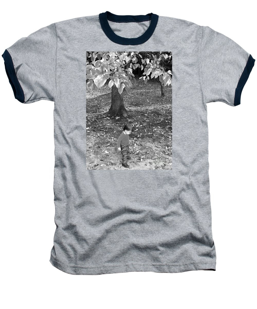 Baseball T-Shirt - My First Walk In The Woods - Black And White