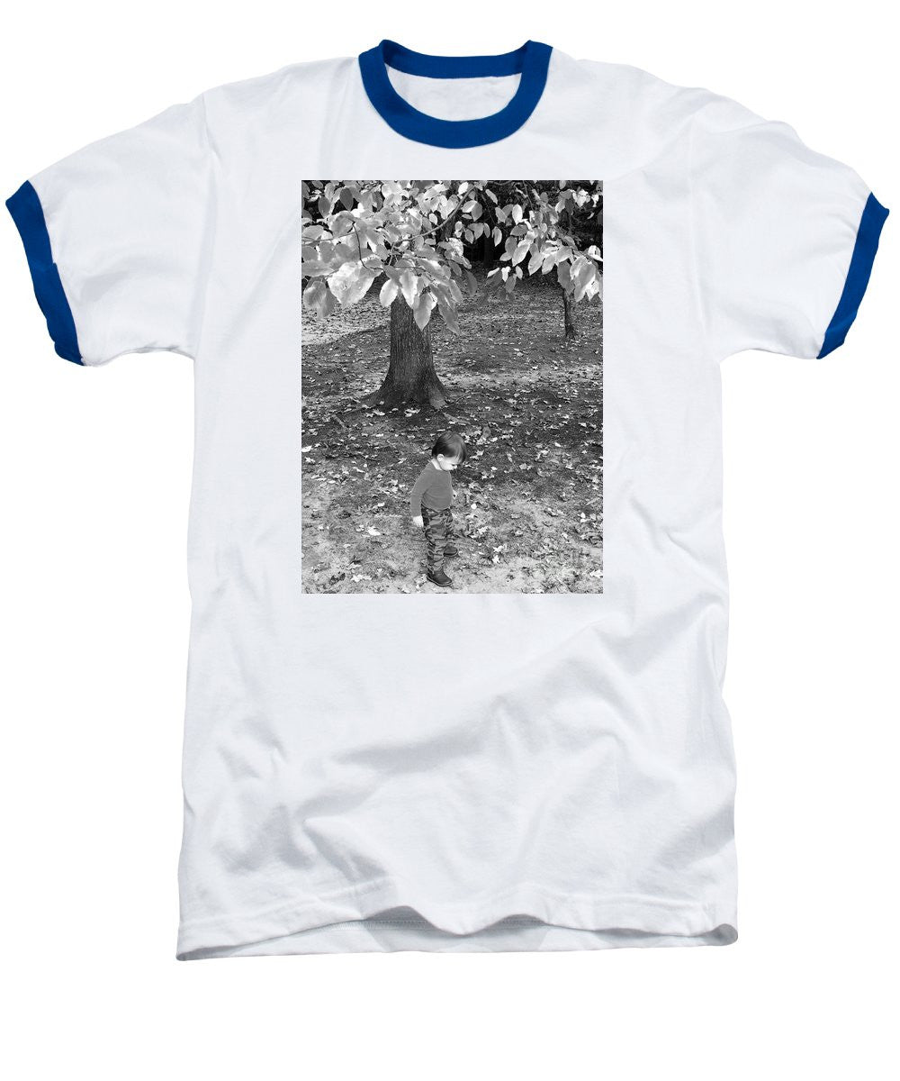 Baseball T-Shirt - My First Walk In The Woods - Black And White