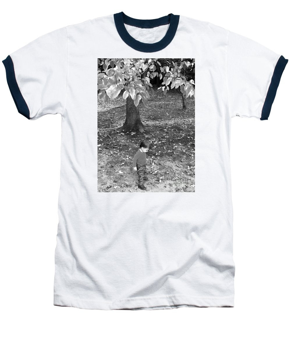 Baseball T-Shirt - My First Walk In The Woods - Black And White