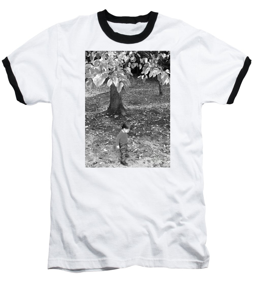 Baseball T-Shirt - My First Walk In The Woods - Black And White