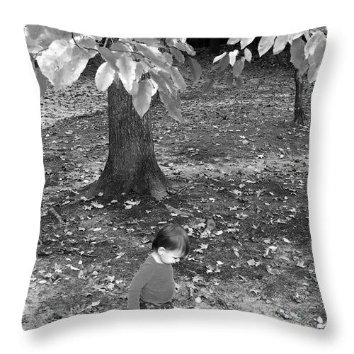Throw Pillow - My First Walk In The Woods - Black And White
