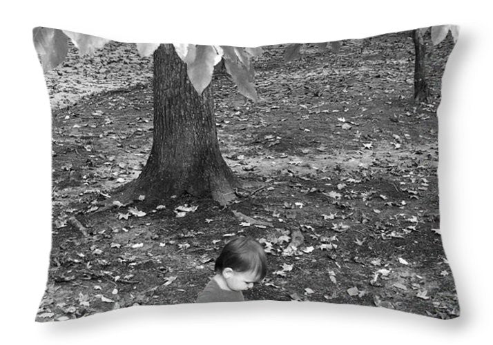 Throw Pillow - My First Walk In The Woods - Black And White