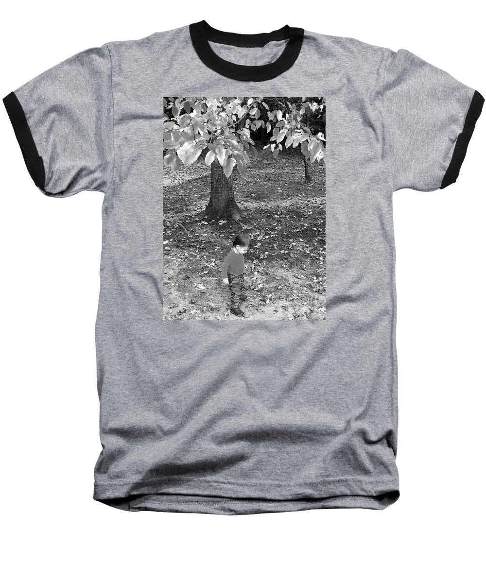 Baseball T-Shirt - My First Walk In The Woods - Black And White