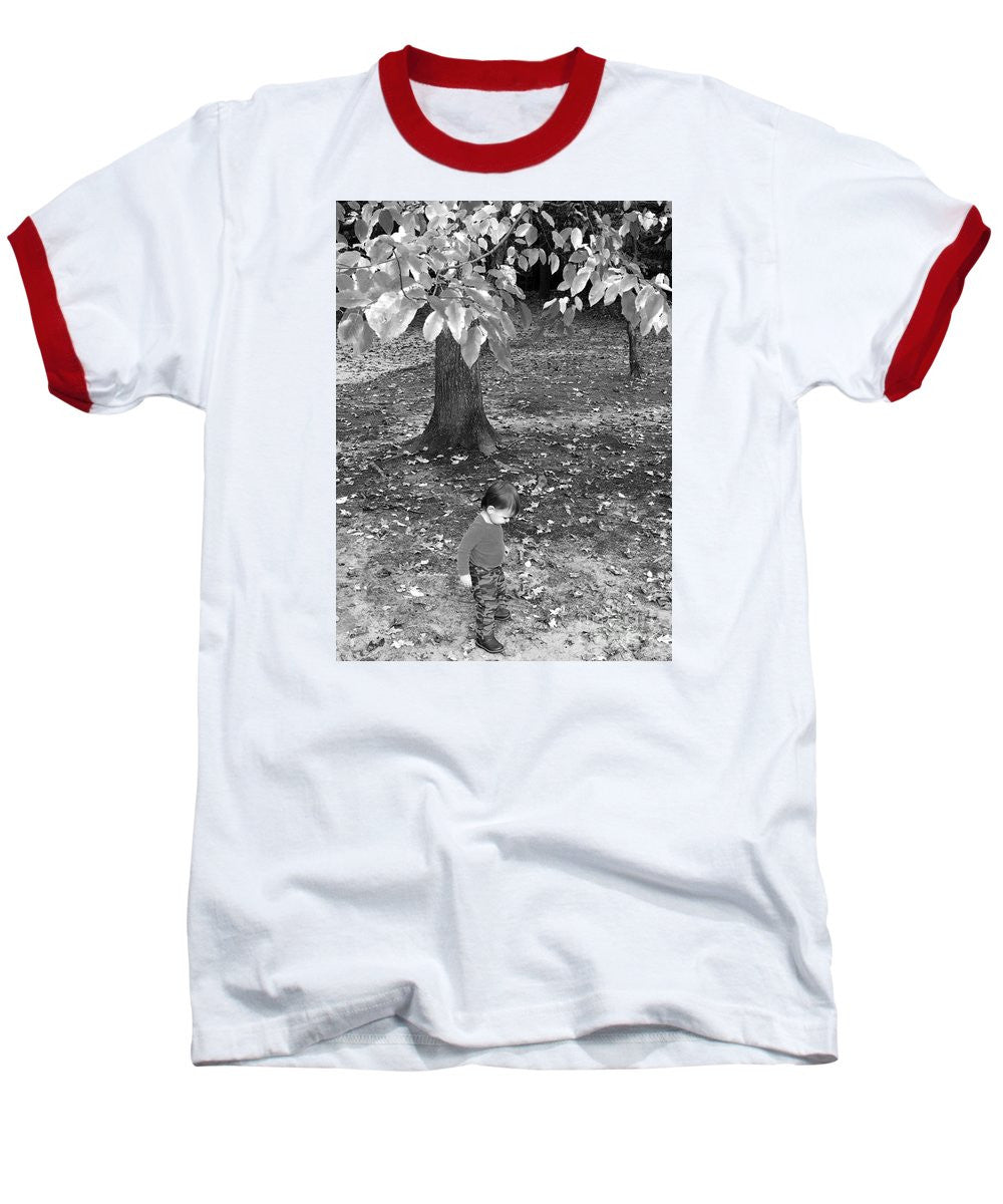 Baseball T-Shirt - My First Walk In The Woods - Black And White