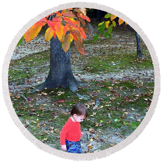 Round Beach Towel - My First Walk In The Woods