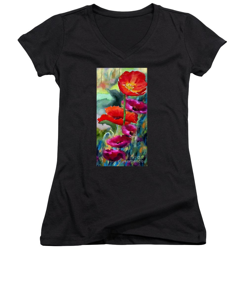 Women's V-Neck T-Shirt (Junior Cut) - Poppies In Watercolor