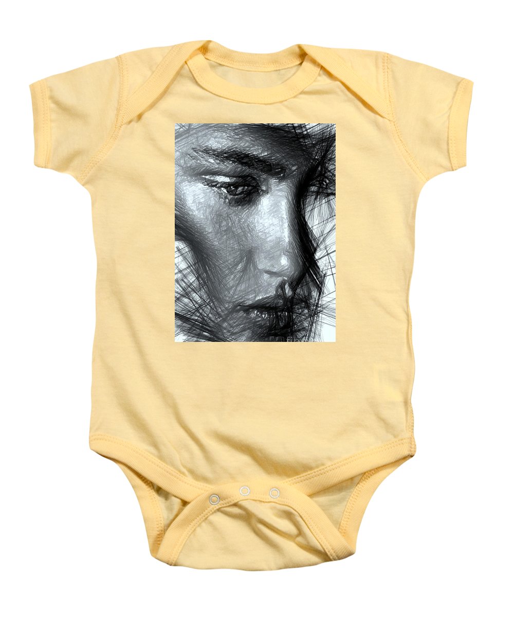 Portrait Of A Woman In Black And White - Baby Onesie