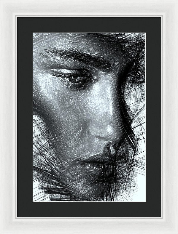 Portrait Of A Woman In Black And White - Framed Print