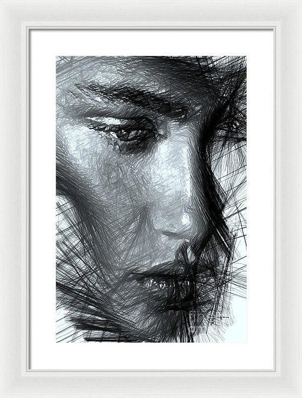Portrait Of A Woman In Black And White - Framed Print
