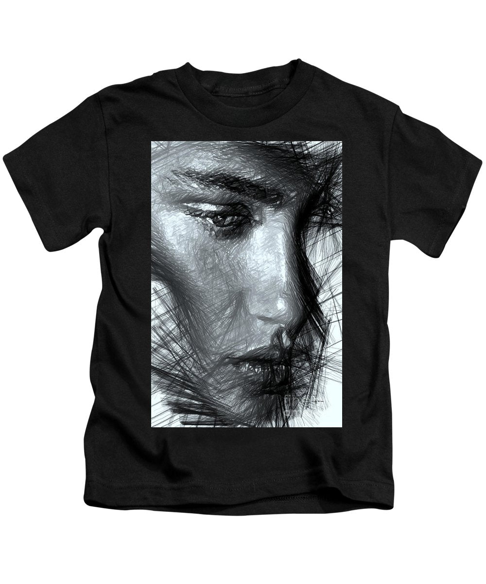 Portrait Of A Woman In Black And White - Kids T-Shirt