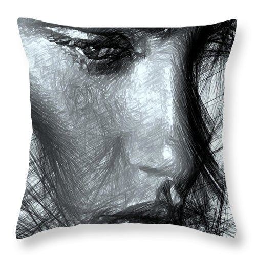 Portrait Of A Woman In Black And White - Throw Pillow