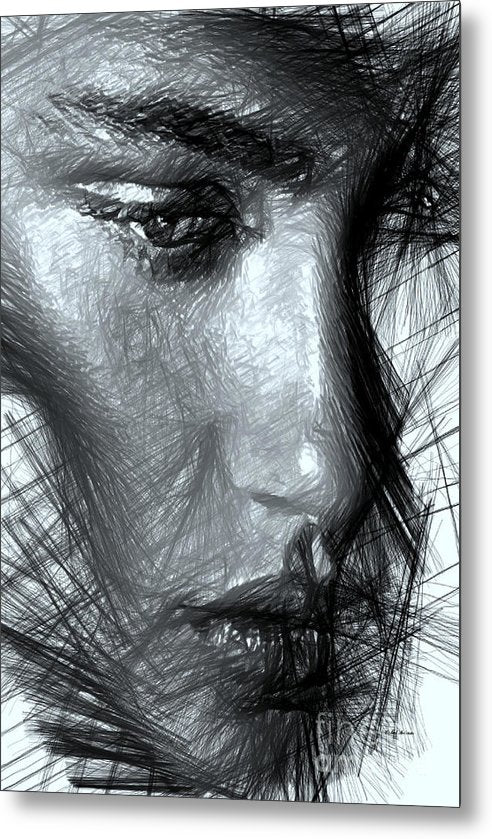 Portrait Of A Woman In Black And White - Metal Print