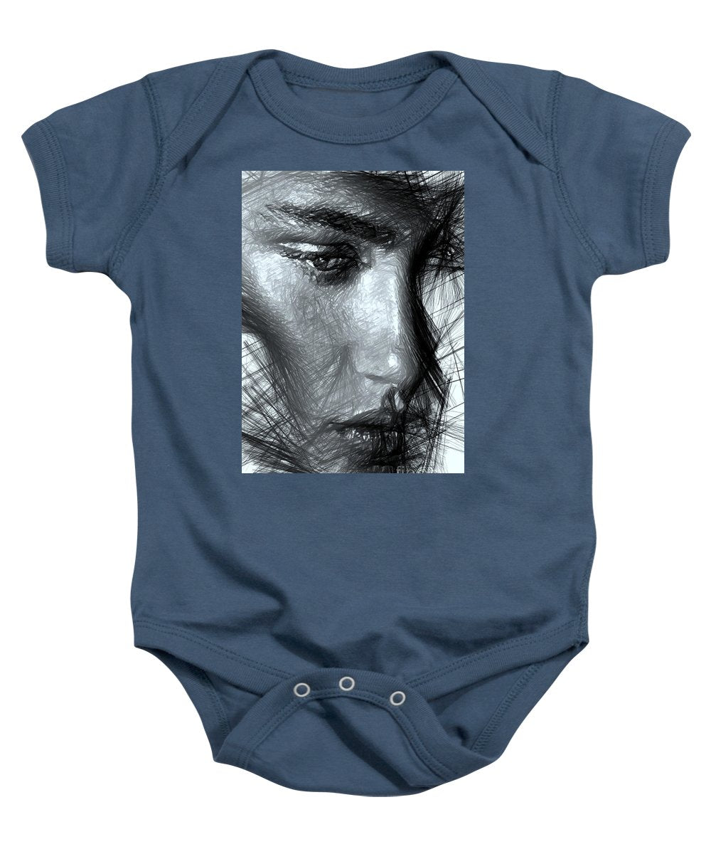 Portrait Of A Woman In Black And White - Baby Onesie