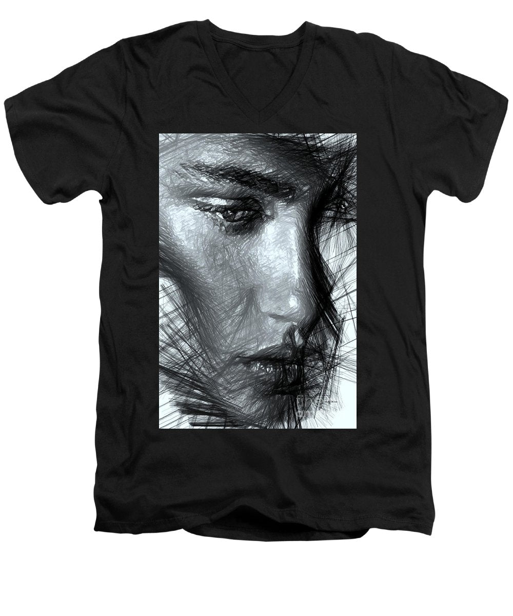 Portrait Of A Woman In Black And White - Men's V-Neck T-Shirt