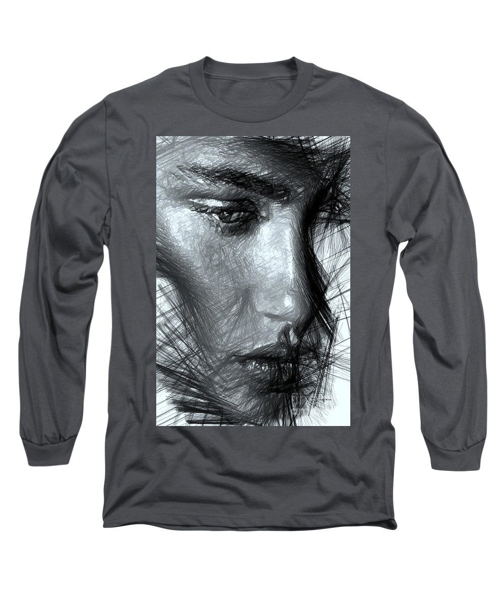 Portrait Of A Woman In Black And White - Long Sleeve T-Shirt
