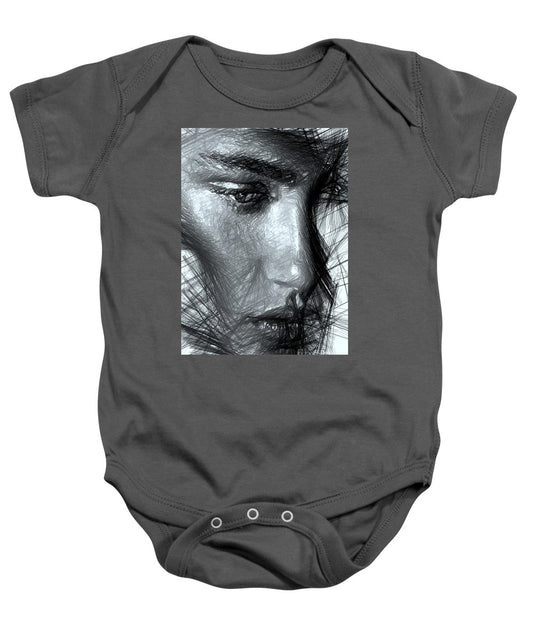 Portrait Of A Woman In Black And White - Baby Onesie