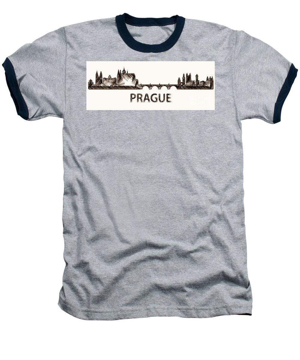 Baseball T-Shirt - Prague Czech Republic Silouhette Sketch