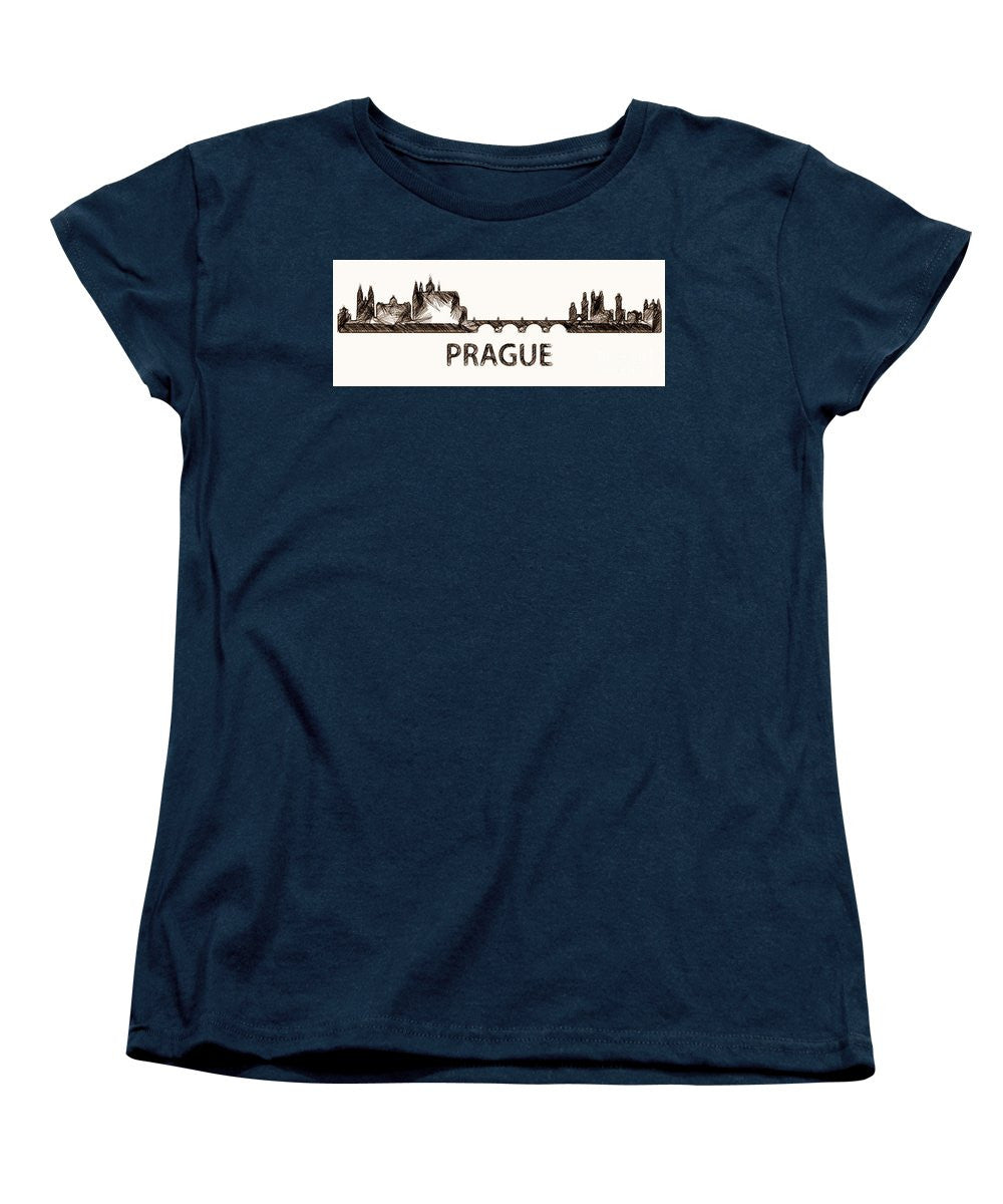 T-shirt pour femme (coupe standard) - Croquis de silhouette de Prague République tchèque