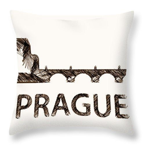 Coussin décoratif - Croquis de silhouette de Prague en République tchèque