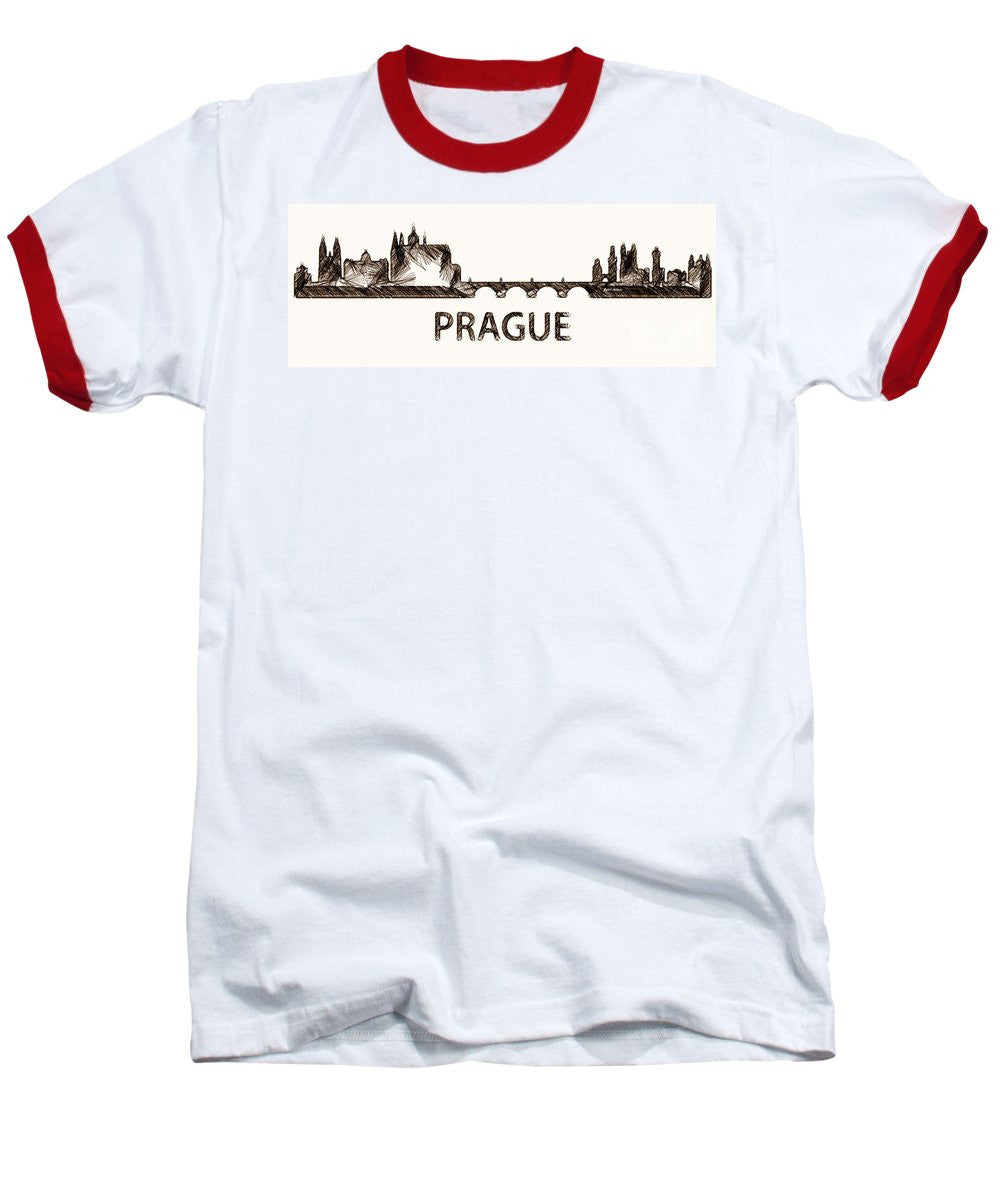 Baseball T-Shirt - Prague Czech Republic Silouhette Sketch