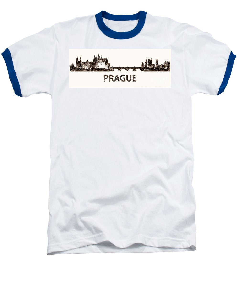 Baseball T-Shirt - Prague Czech Republic Silouhette Sketch