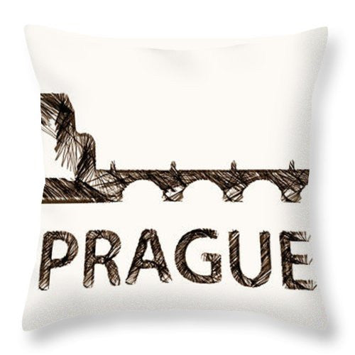 Throw Pillow - Prague Czech Republic Silouhette Sketch