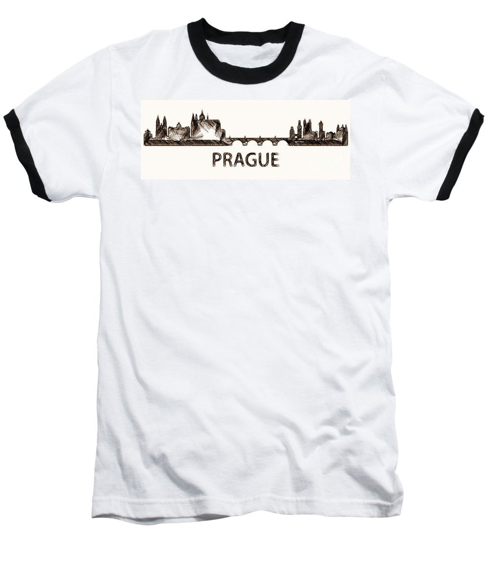 Baseball T-Shirt - Prague Czech Republic Silouhette Sketch