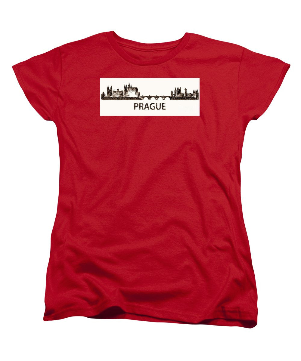 T-shirt pour femme (coupe standard) - Croquis de silhouette de Prague République tchèque