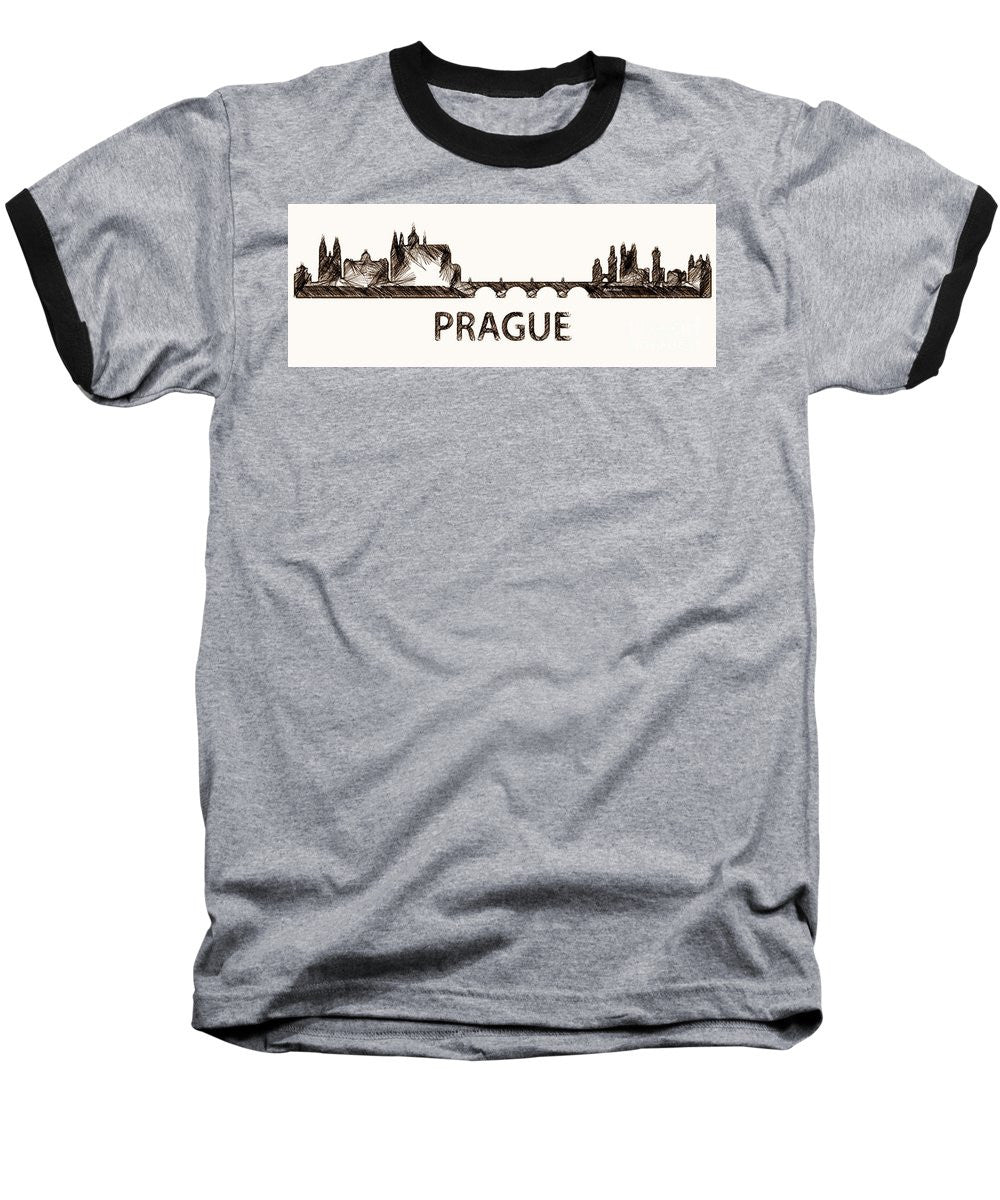 Baseball T-Shirt - Prague Czech Republic Silouhette Sketch