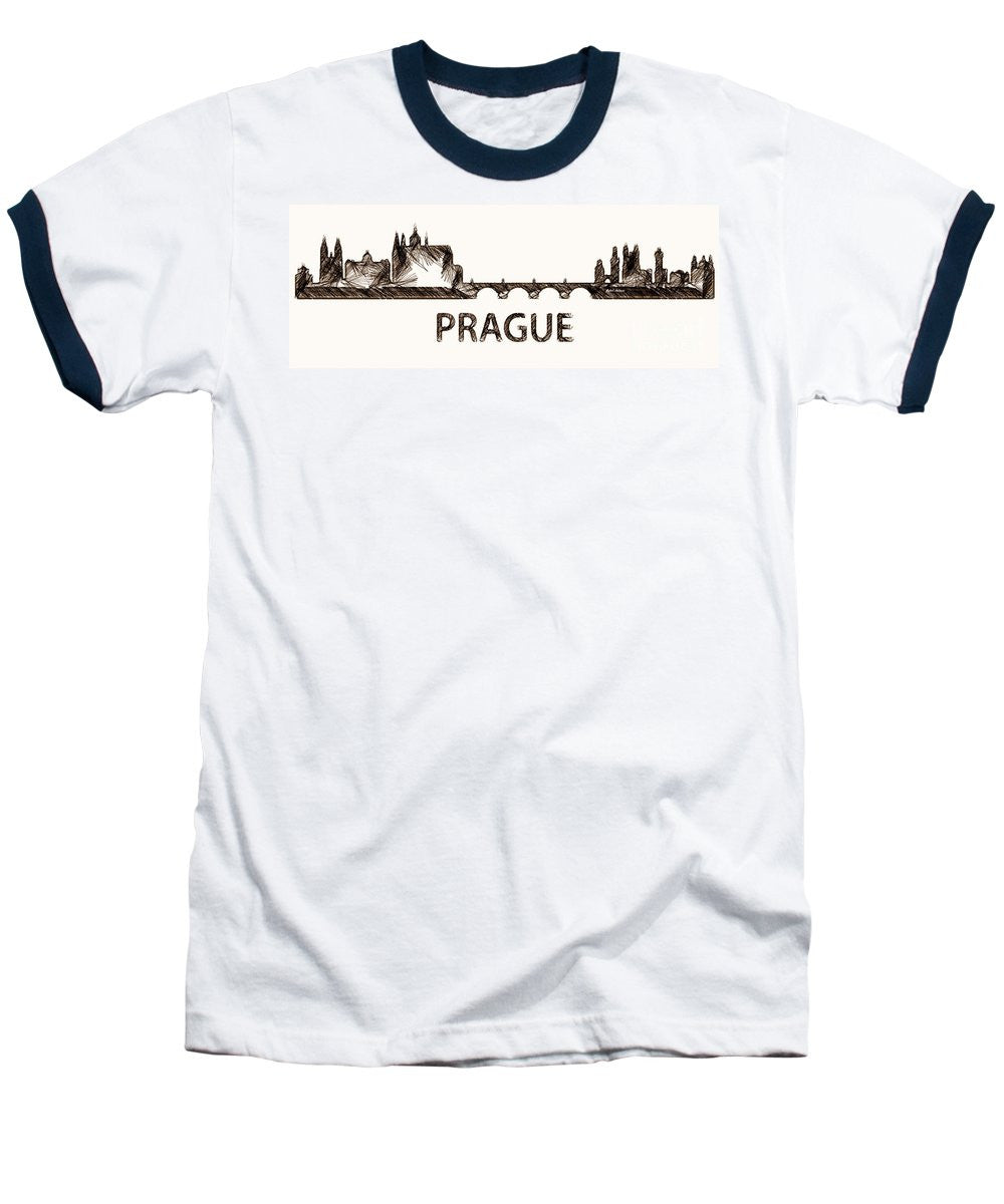 Baseball T-Shirt - Prague Czech Republic Silouhette Sketch