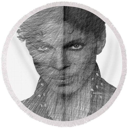 Round Beach Towel - Prince - Immortal Tribute In Black And White Sketch